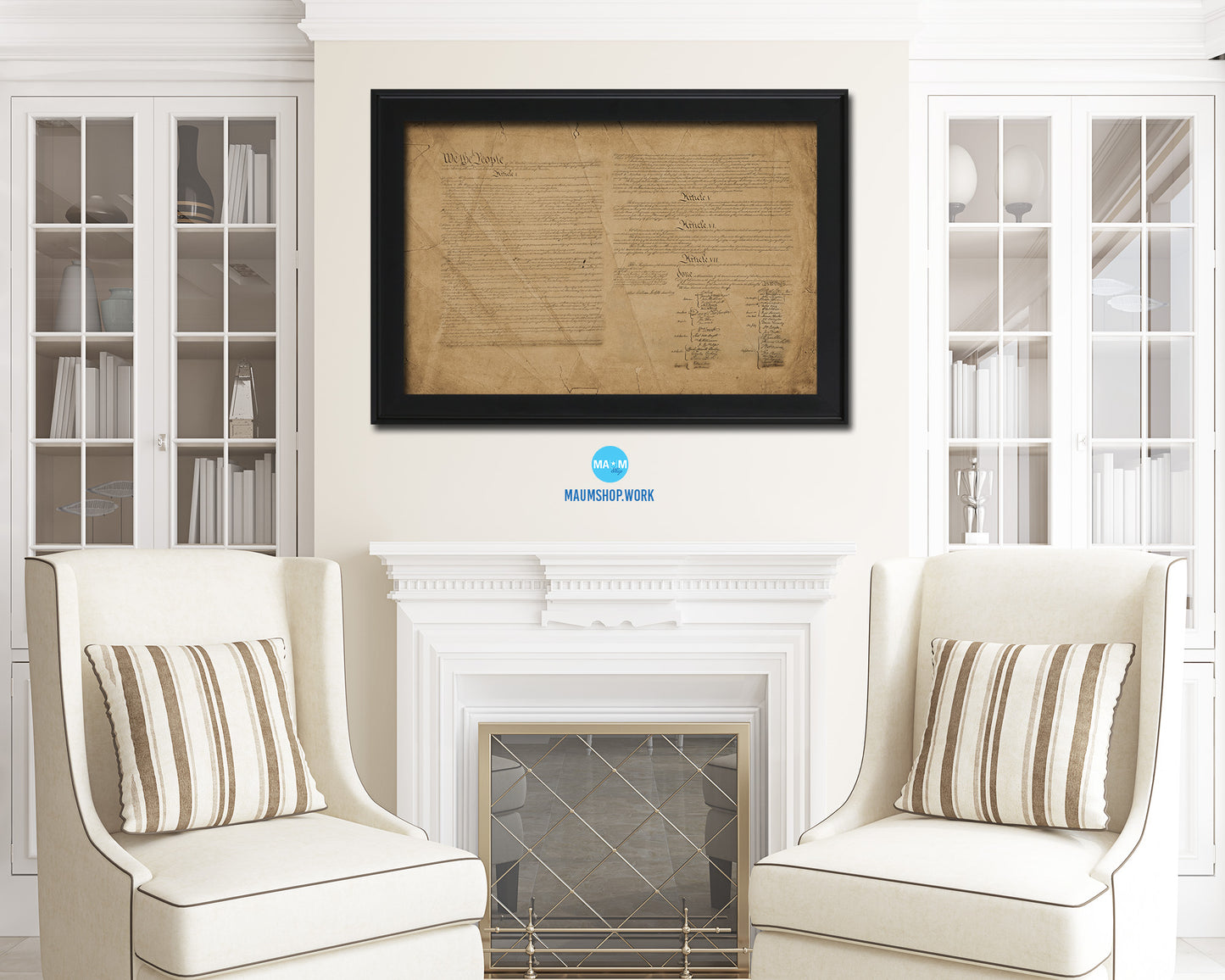 Constitution We the people US Historical Print Art Wood Framed Wall Decor Gifts, 12" x 16"