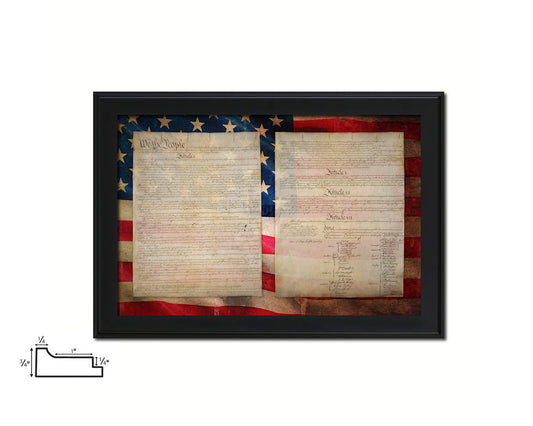 Constitution We the people US Historical Print Art Wood Framed Wall Decor Gifts, 12" x 16"