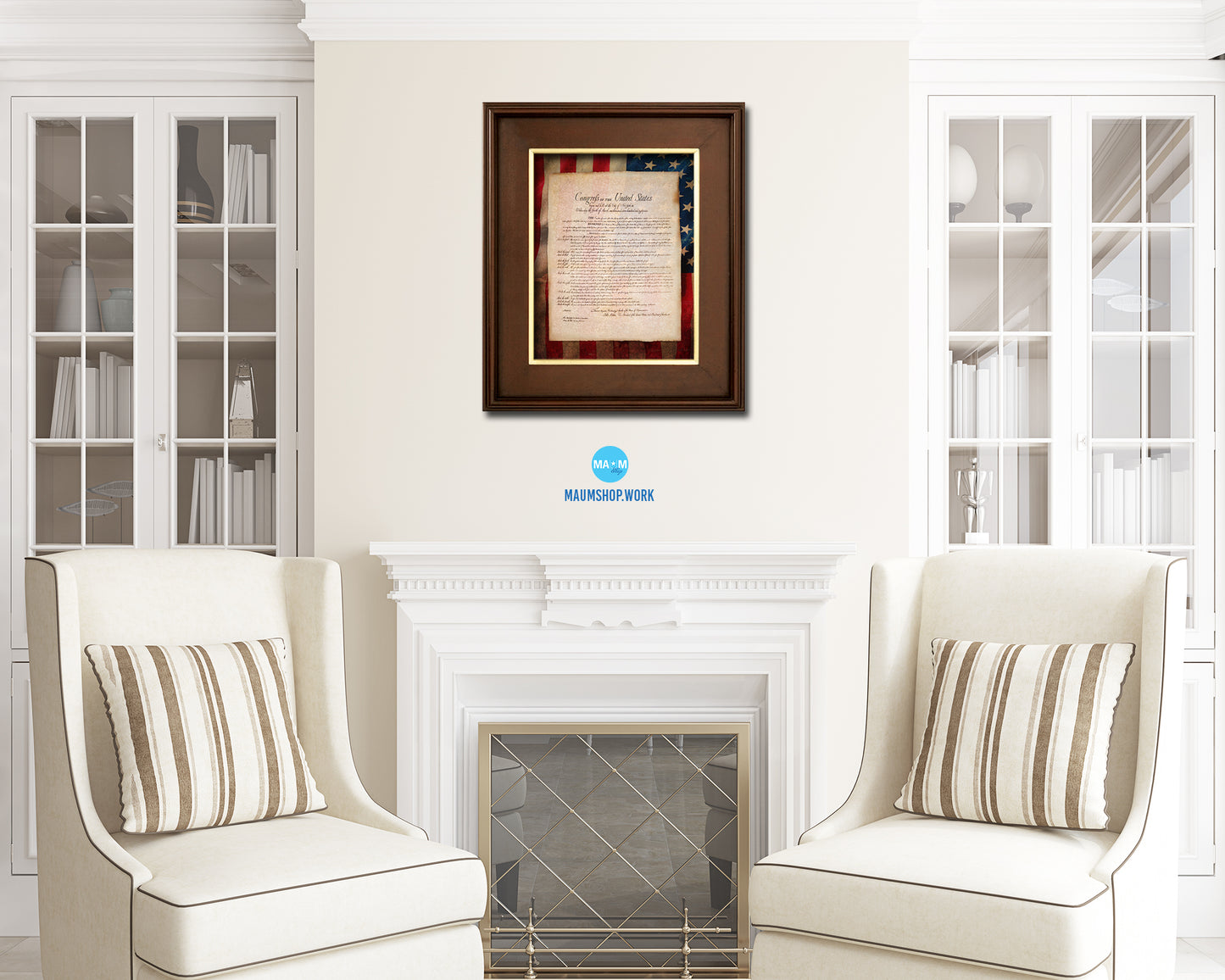 Declaration of Independence US Historical Print Art Wood Framed Wall Decor Gifts, 12" x 16"