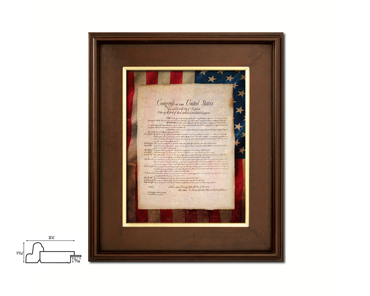 Declaration of Independence US Historical Print Art Wood Framed Wall Decor Gifts, 12" x 16"