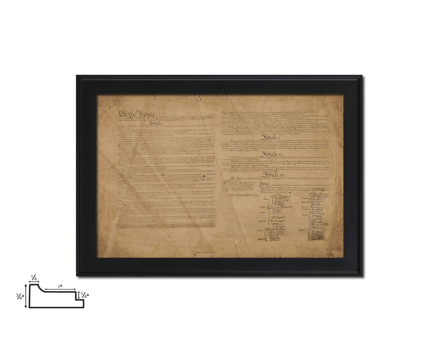 Constitution We the people US Historical Print Art Wood Framed Wall Decor Gifts, 12" x 16"