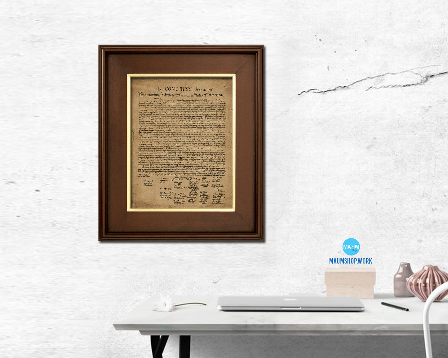 Bill of Rights US Historical Print Art Wood Framed Wall Decor Gifts, 12" x 16"