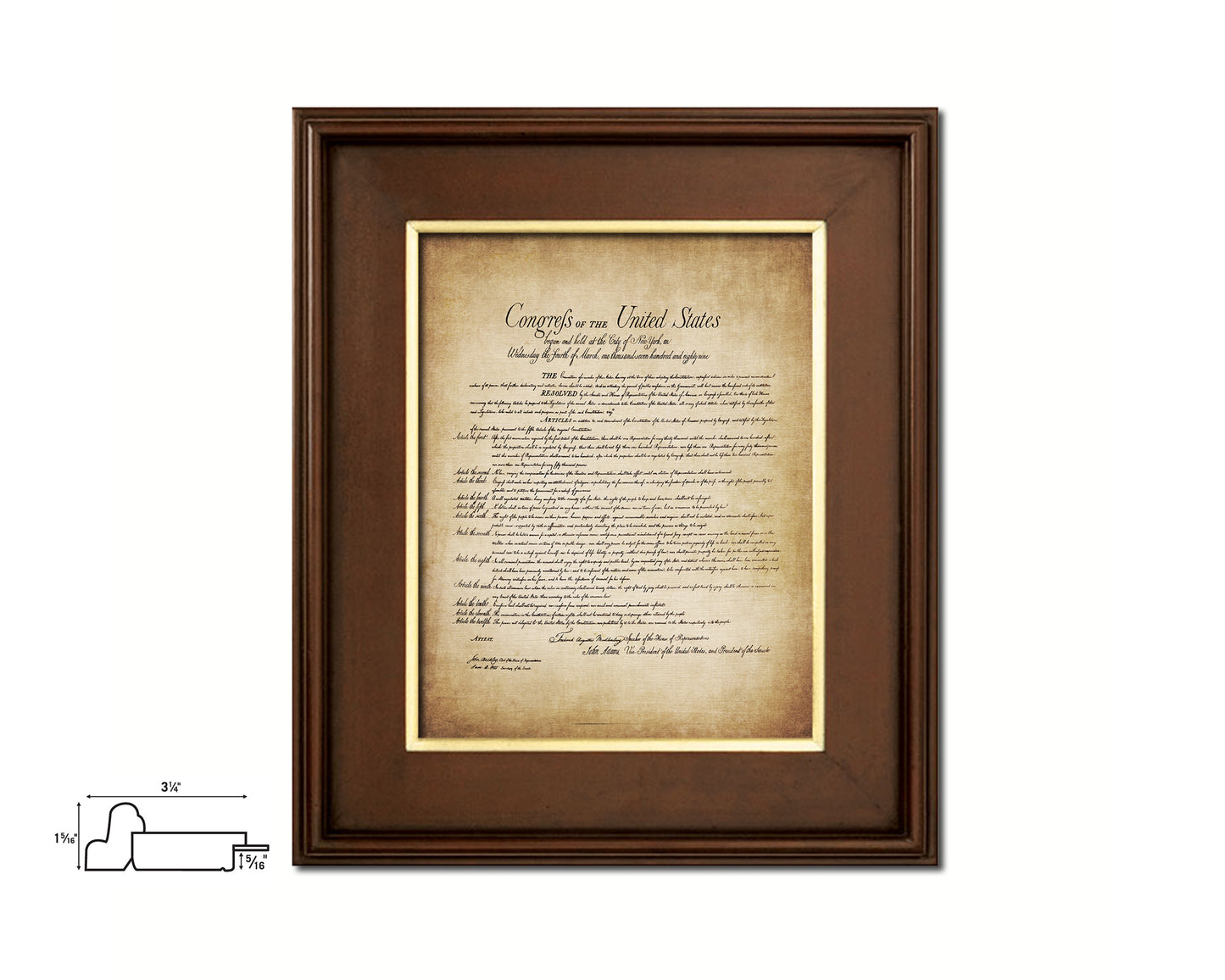 Declaration of Independence US Historical Print Art Wood Framed Wall Decor Gifts, 12" x 16"