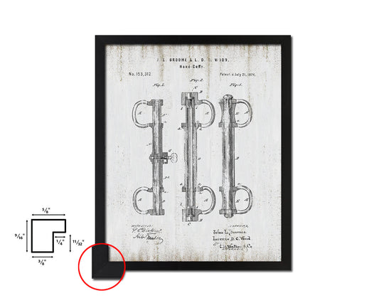 Handcuffs Police Vintage Patent Artwork Black Frame Print Wall Art Decor Gifts