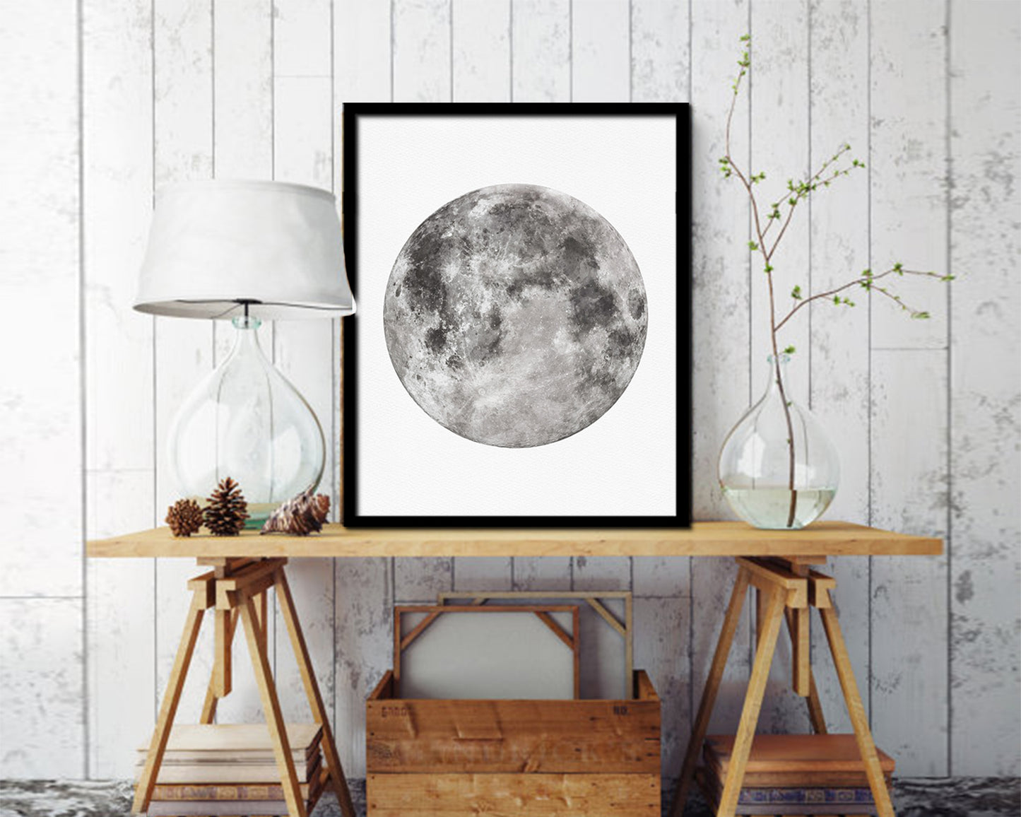 Moon Lunar Phases Watercolor  Nursery Framed Prints Home Decor Wall Art Gifts