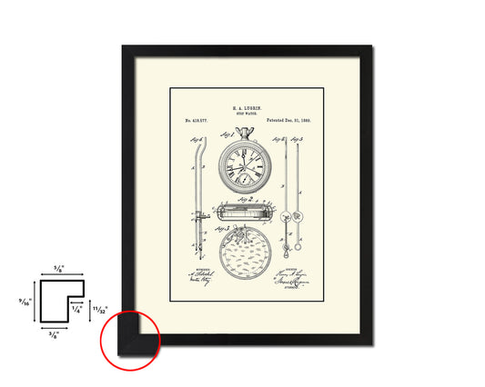 Stop Watch Tools Vintage Patent Artwork Black Frame Print Gifts