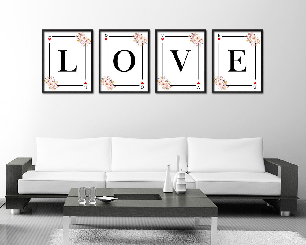 Letter B Personalized Boho Monogram Heart Playing Decks Framed Print Wall Art Decor Gifts