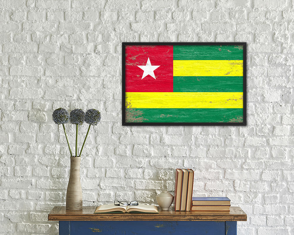 Togo Shabby Chic Country Flag Wood Framed Print Wall Art Decor Gifts