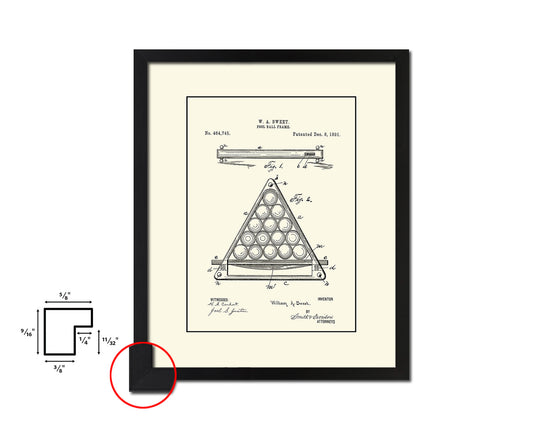 Billiard Pool Ball Frame Playing Card Vintage Patent Artwork Black Frame Print Gifts