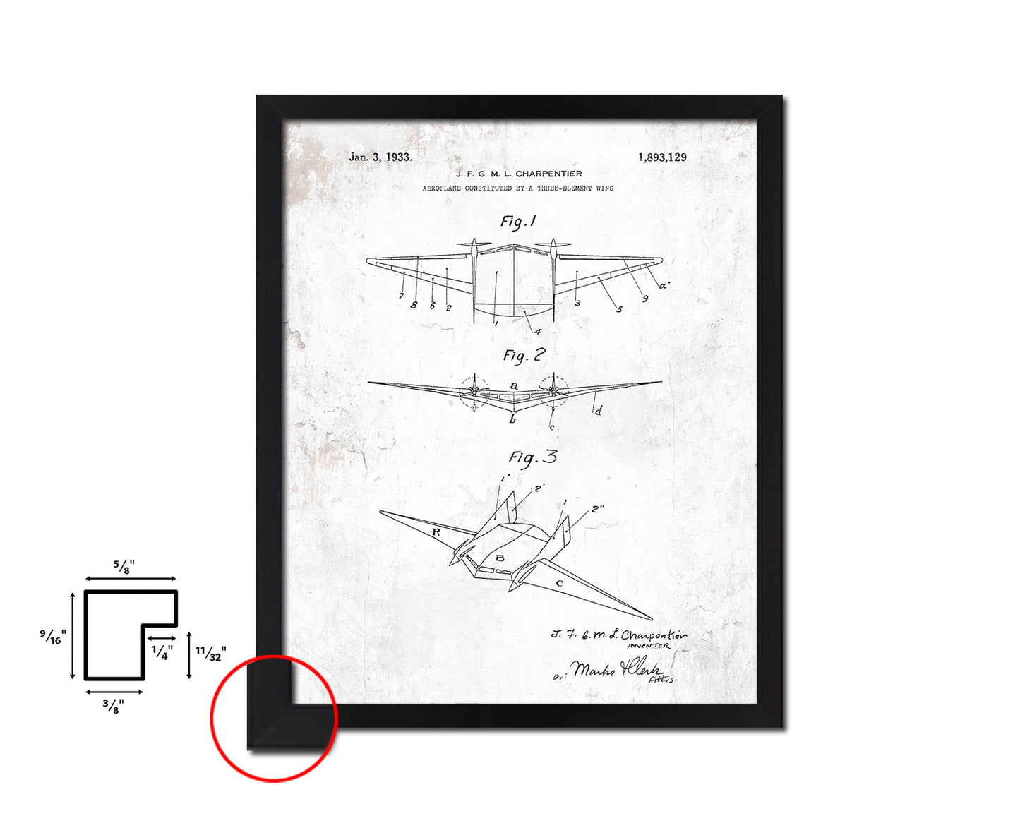 Flying Machine Airplane Vintage Patent Artwork Black Frame Print Wall Art Decor Gifts