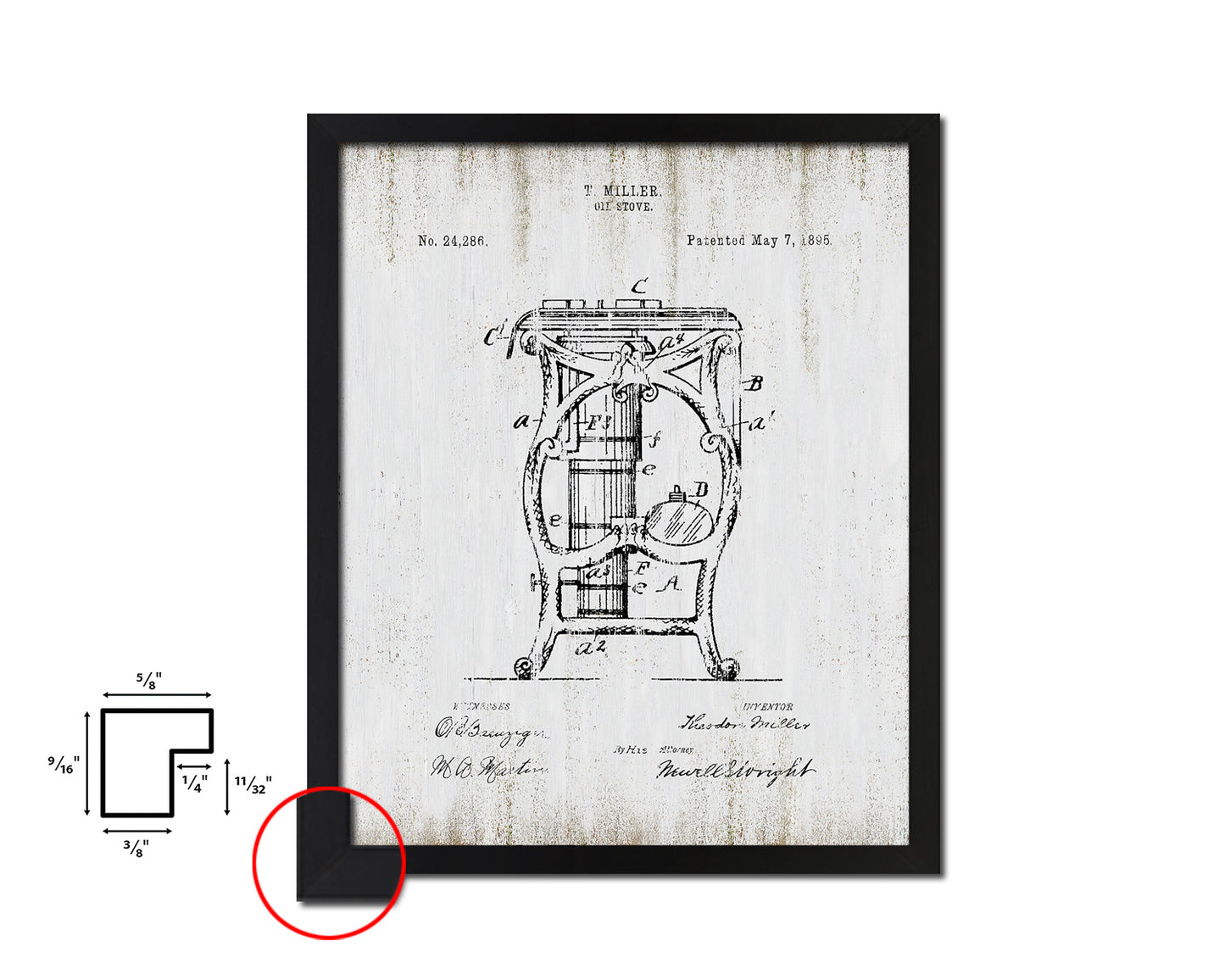 Oil Stove Kitchen Vintage Patent Artwork Black Frame Print Wall Art Decor Gifts