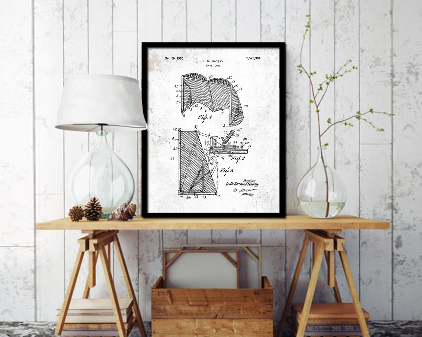 Hockey Goal Sports Vintage Patent Artwork Black Frame Print Gifts