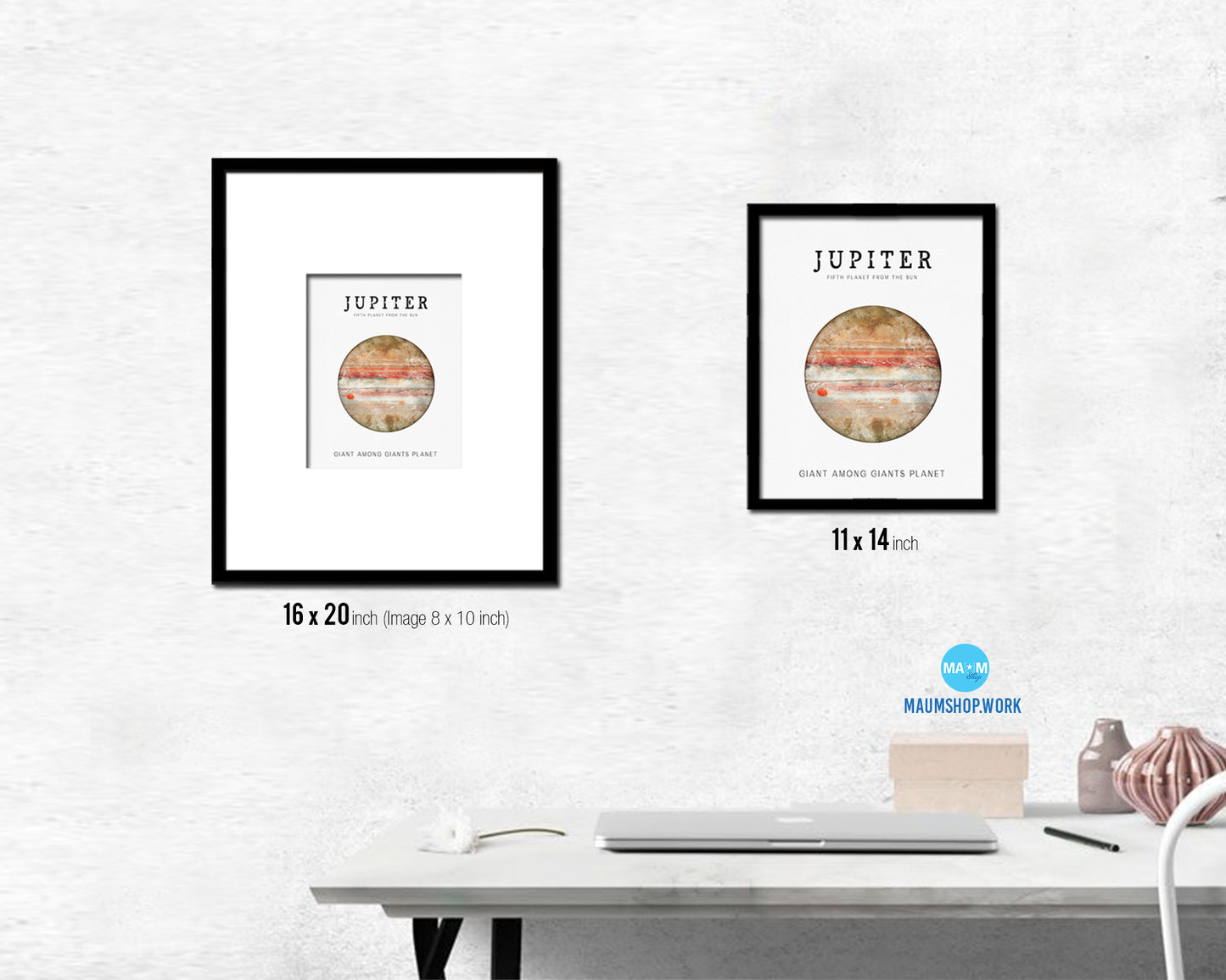 Jupiter Planet Prints Watercolor Solar System Wood Framed Paper Print Wall Art Decor Gifts