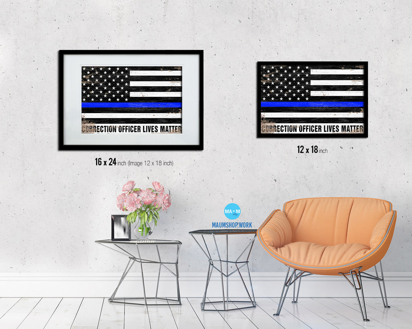 Thin Blue Line Honoring Law Enforcement, To protect & to serve, Correction officer lives matter Shabby Chic Military FlagArt