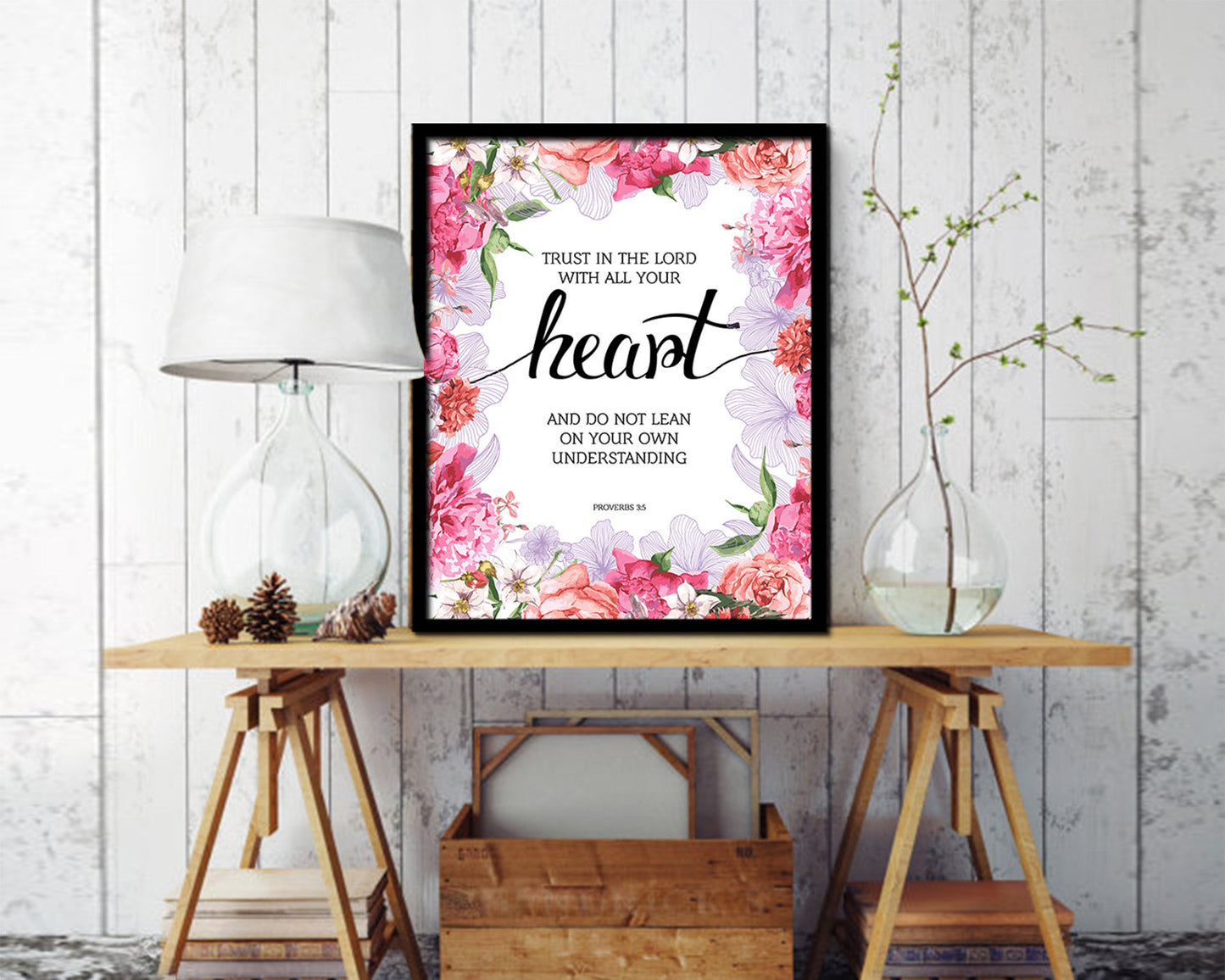 Trust in the Lord with all your Heart, Proverbs 3:5 Quote Framed Print Home Decor Wall Art Gifts