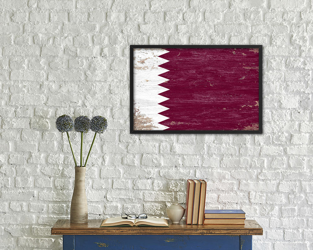 Qatar Shabby Chic Country Flag Wood Framed Print Wall Art Decor Gifts