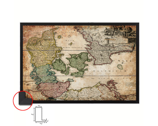 Denmark Centuries Latin Antique Map Framed Print Art Wall Decor Gifts