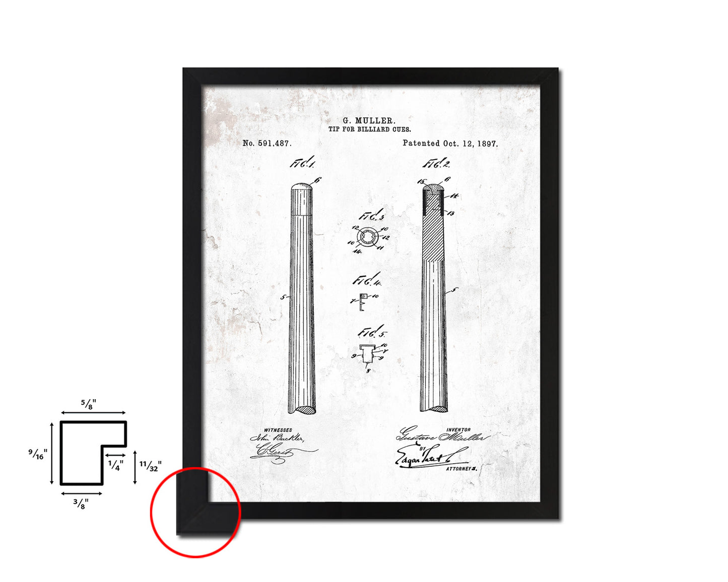 Tip for Billiard Cues Playing Card Vintage Patent Artwork Black Frame Print Gifts