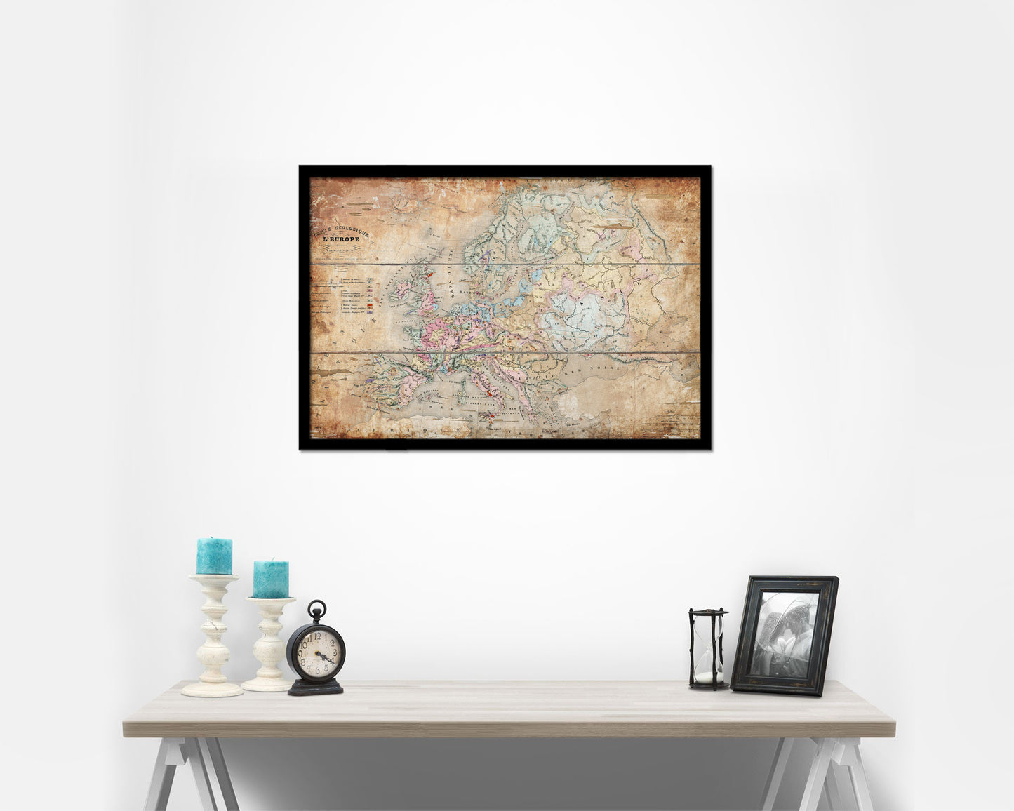 Europe Geological Antique Map Framed Print Art Wall Decor Gifts