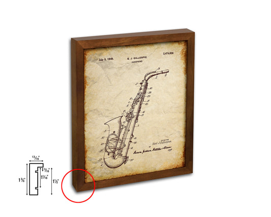 Saxophone Music Vintage Patent Artwork Walnut Frame Print Wall Art Decor Gifts