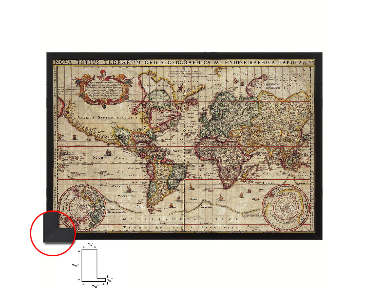 World Nicolaes Visscher in Amsterdam 1652 Historical Map Framed Print Art Wall Decor Gifts