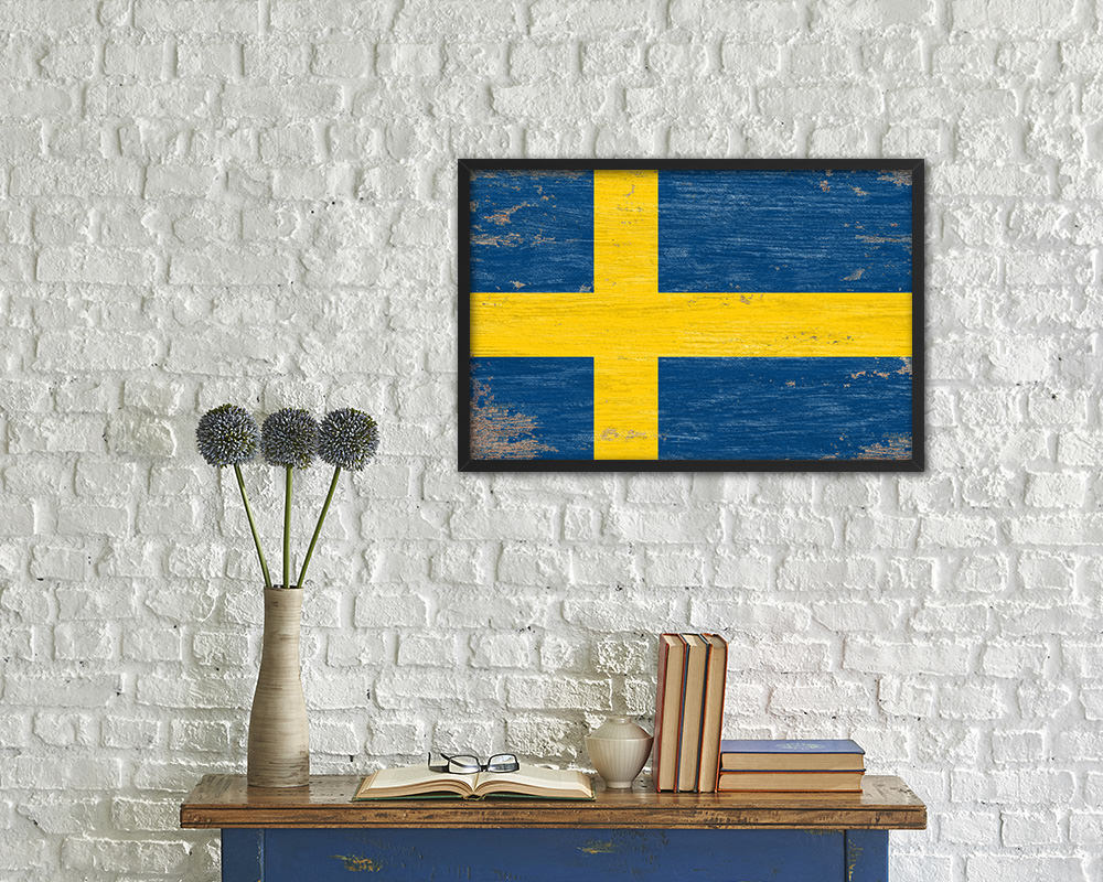 Sweden Shabby Chic Country Flag Wood Framed Print Wall Art Decor Gifts