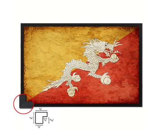 Bhutan Country Vintage Flag Wood Framed Print Wall Art Decor Gifts