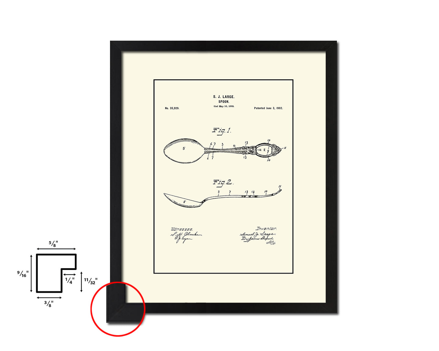 Spoon Home Vintage Patent Artwork Black Frame Print Wall Art Decor Gifts