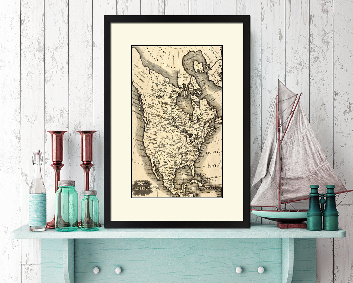 North America Old Map Wood Framed Print Art Wall Decor Gifts