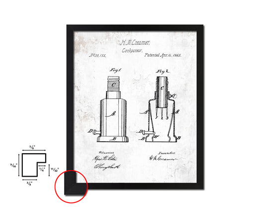 Corkscrew Wine Vintage Patent Artwork Black Frame Print Gifts