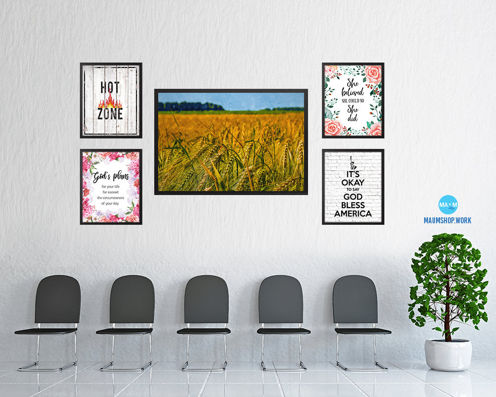 Barley Paddy Field Landscape Artwork Framed Painting Print Art Wall Decor Gifts