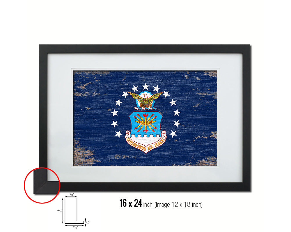 US Air Force Emblem Shabby Chic Military Flag Framed Print Decor Wall Art Gifts