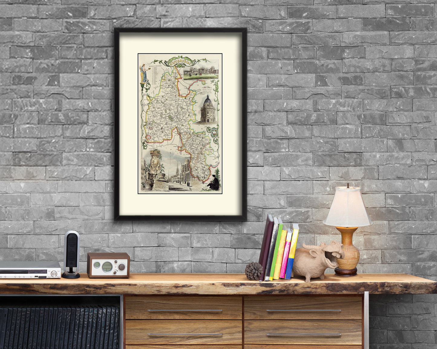 Oxfordshire Old Map Wood Framed Print Art Wall Decor Gifts