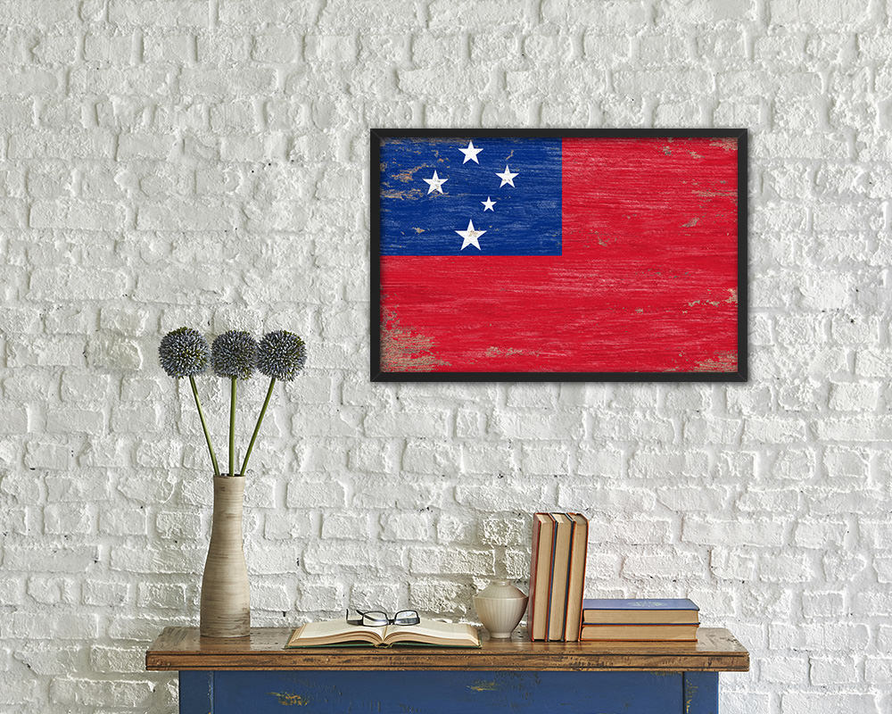 Samoa Shabby Chic Country Flag Wood Framed Print Wall Art Decor Gifts