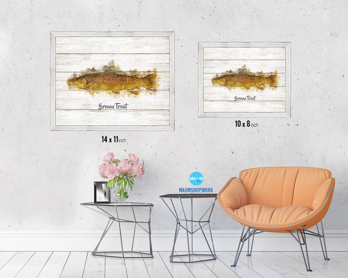 Brown Trout Fish Framed Prints Modern Restaurant Sushi Bar Watercolor Wall Art Decor