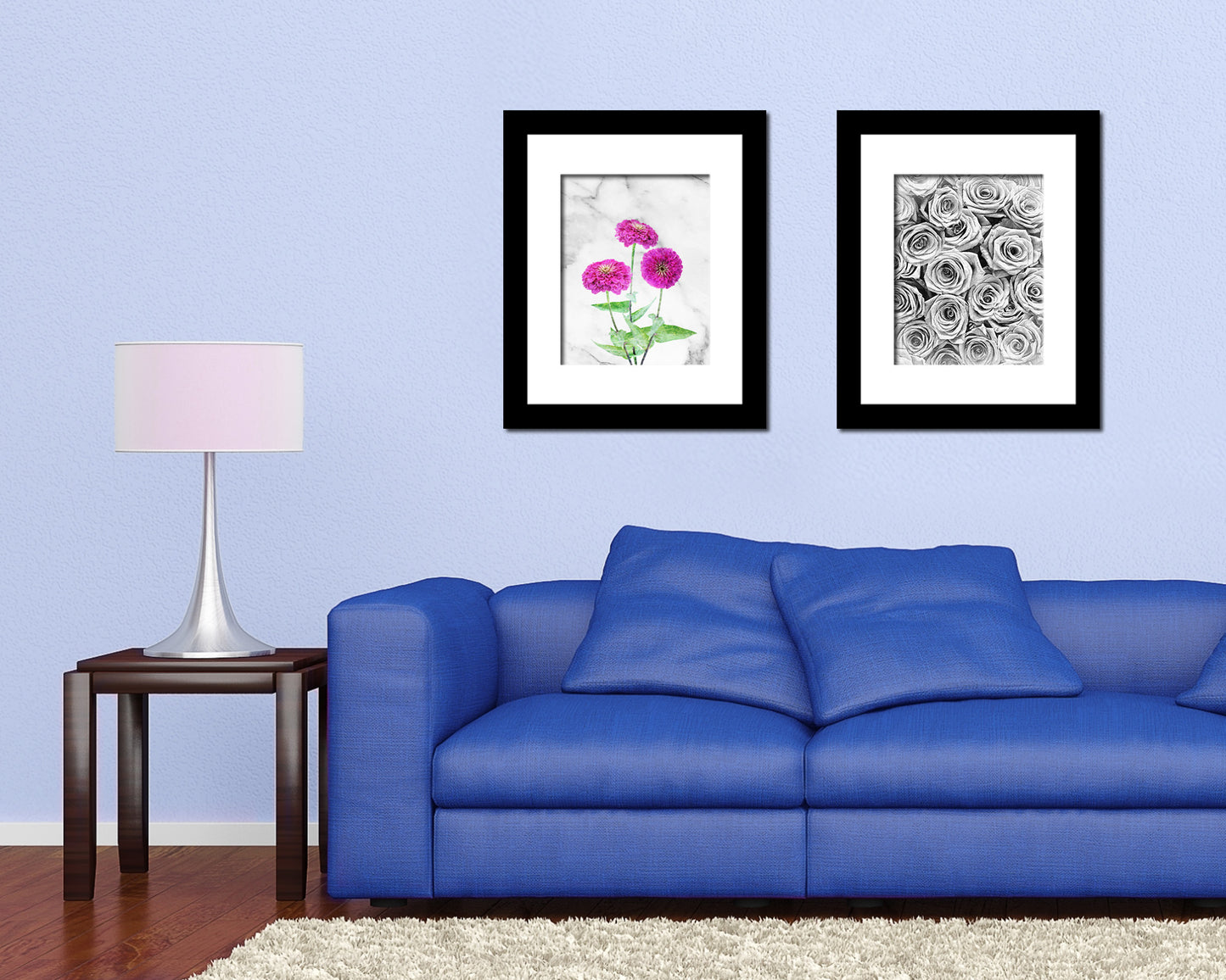 Pink Zinnia Marble Texture Plants Art Wood Framed Print Wall Decor Gifts