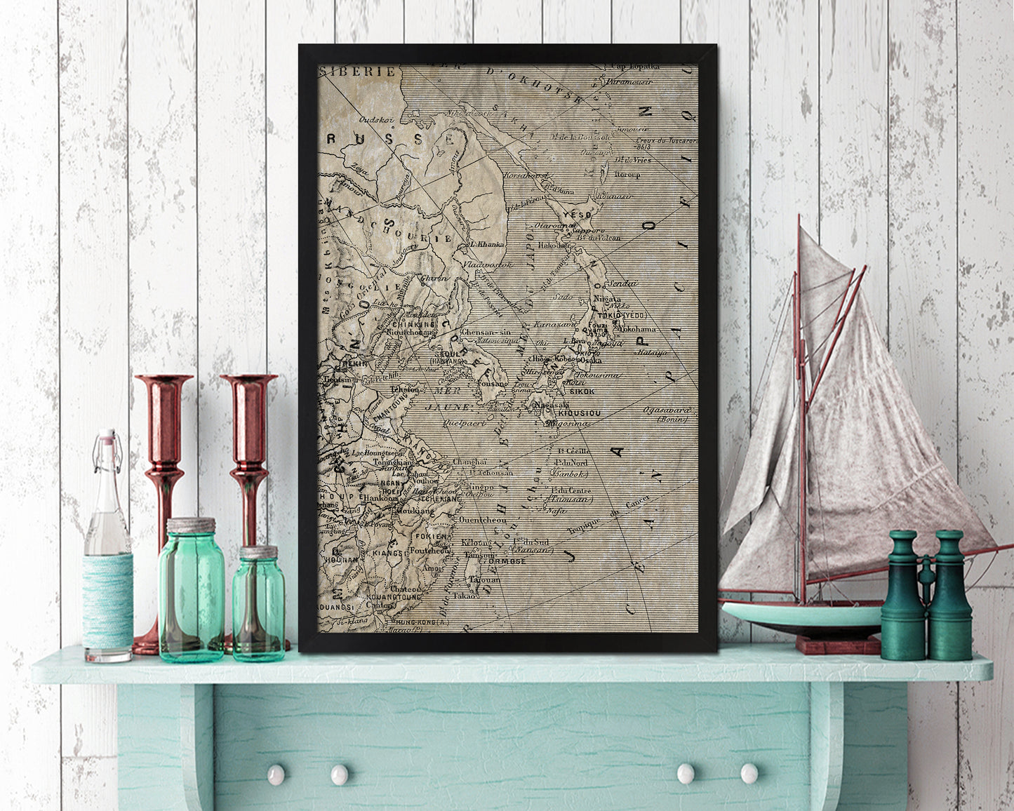 Japan Korea China Historical Map Wood Framed Print Art Wall Decor Gifts