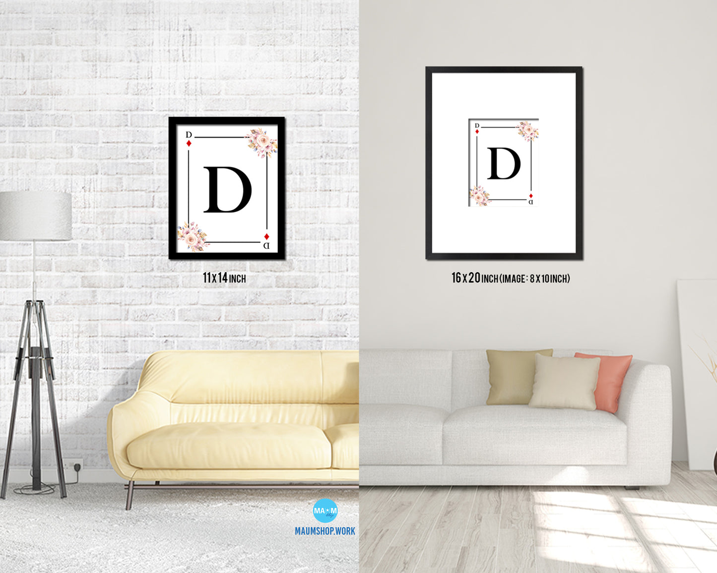 Letter D Personalized Boho Monogram Diamond Card Decks Framed Print Wall Art Decor Gifts