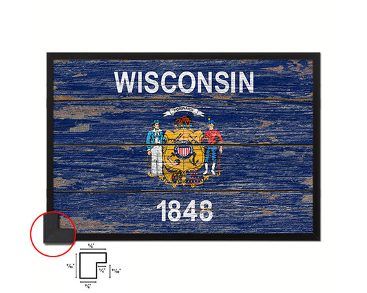 Wisconsin State Rustic Flag Wood Framed Paper Prints Wall Art Decor Gifts