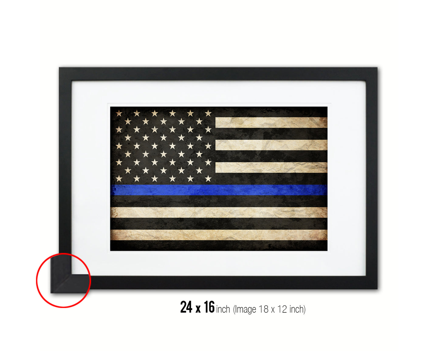 Thin Blue Line Honoring Law Enforcement American Vintage Military Flag Framed Print Art