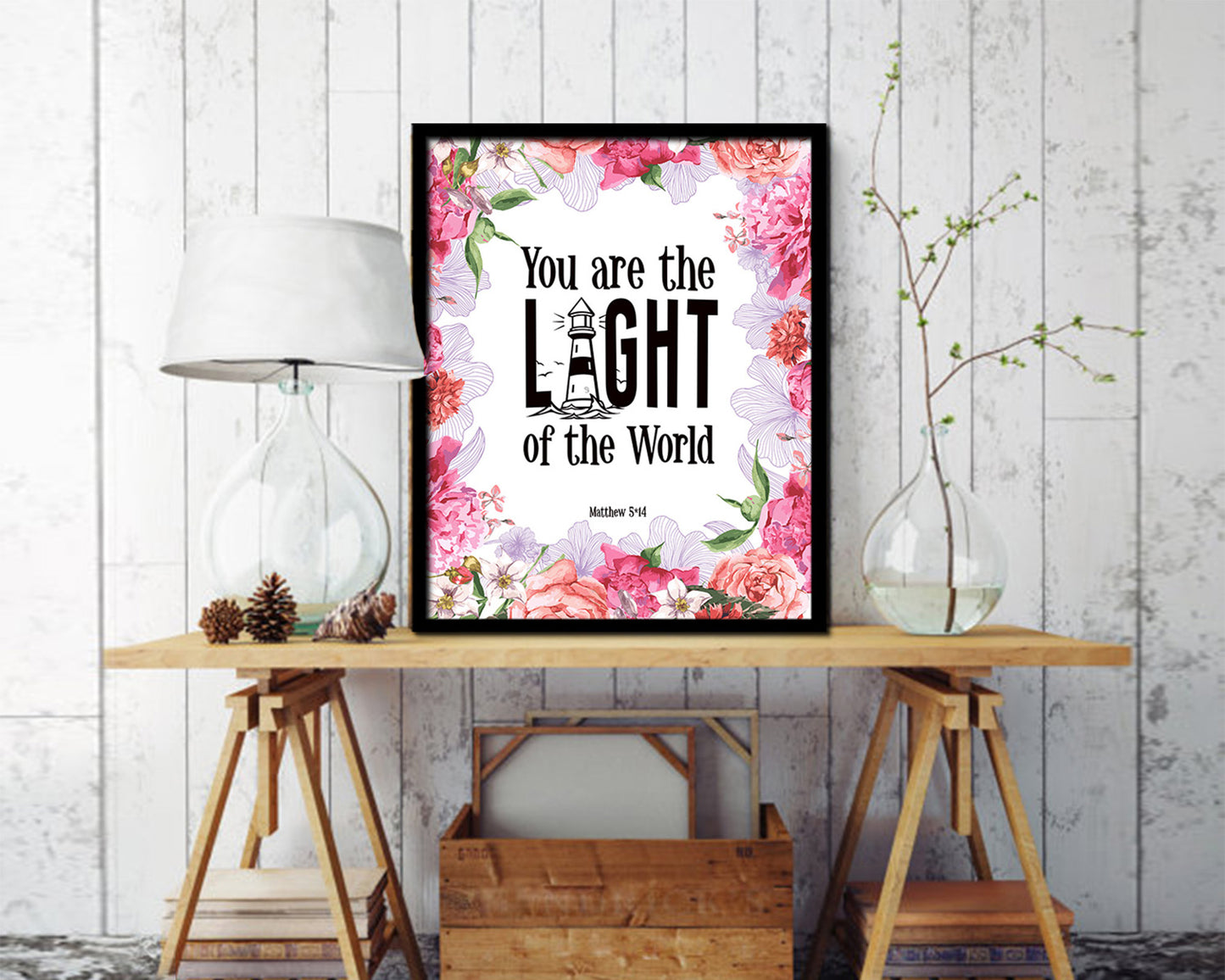 You Are the Light of The World, Matthew 5:14 Quote Framed Print Home Decor Wall Art Gifts