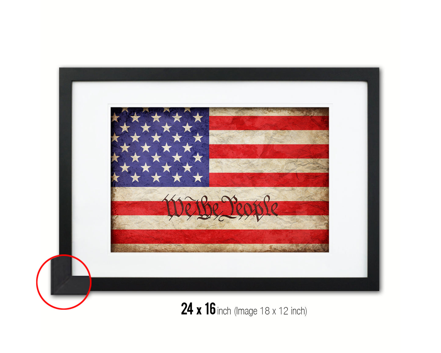 We the People Vintage Military Flag Framed Print Sign Decor Wall Art Gifts