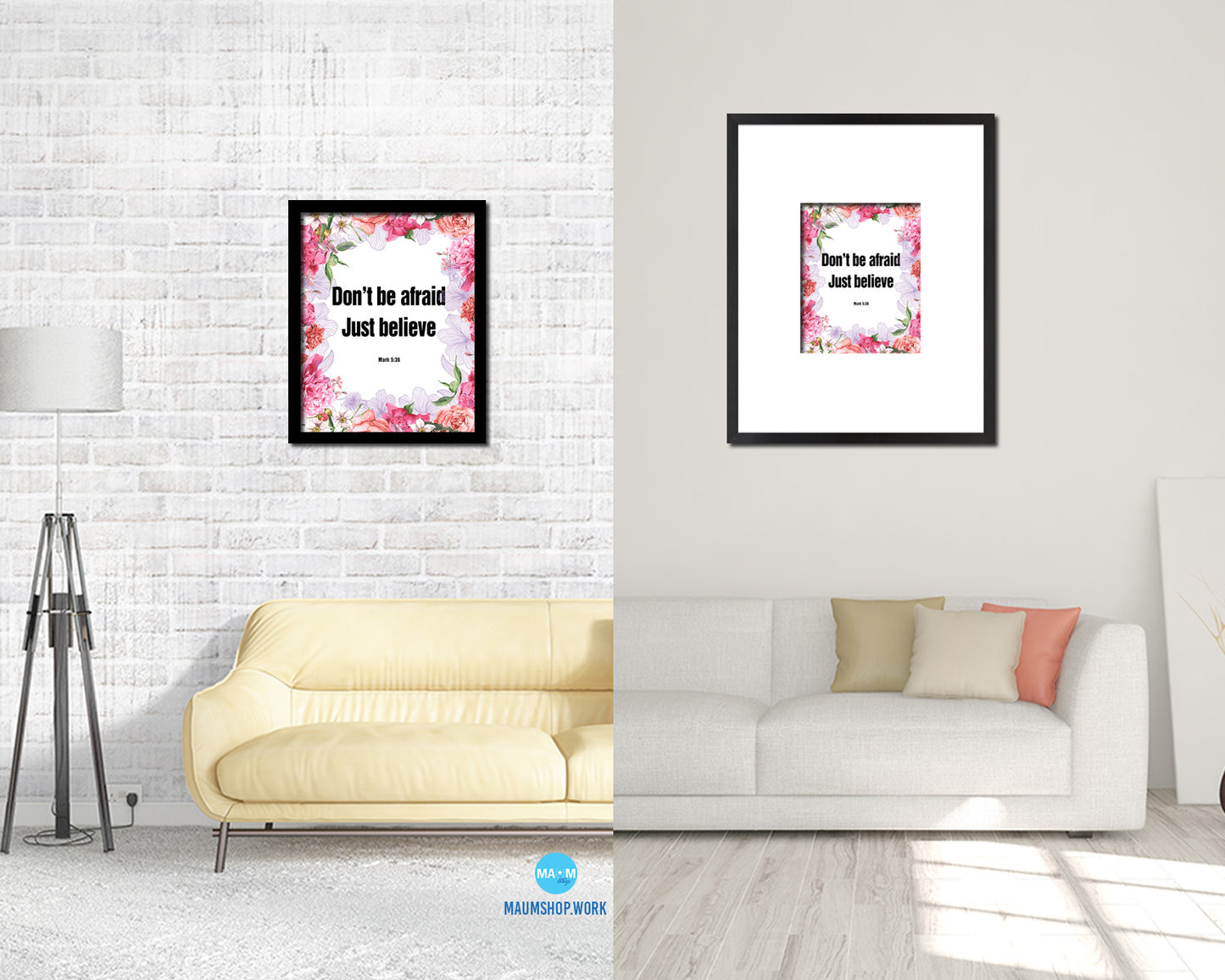 Don't be afraid just believe, Mark 5:36 Quote Wood Framed Print Home Decor Wall Art Gifts