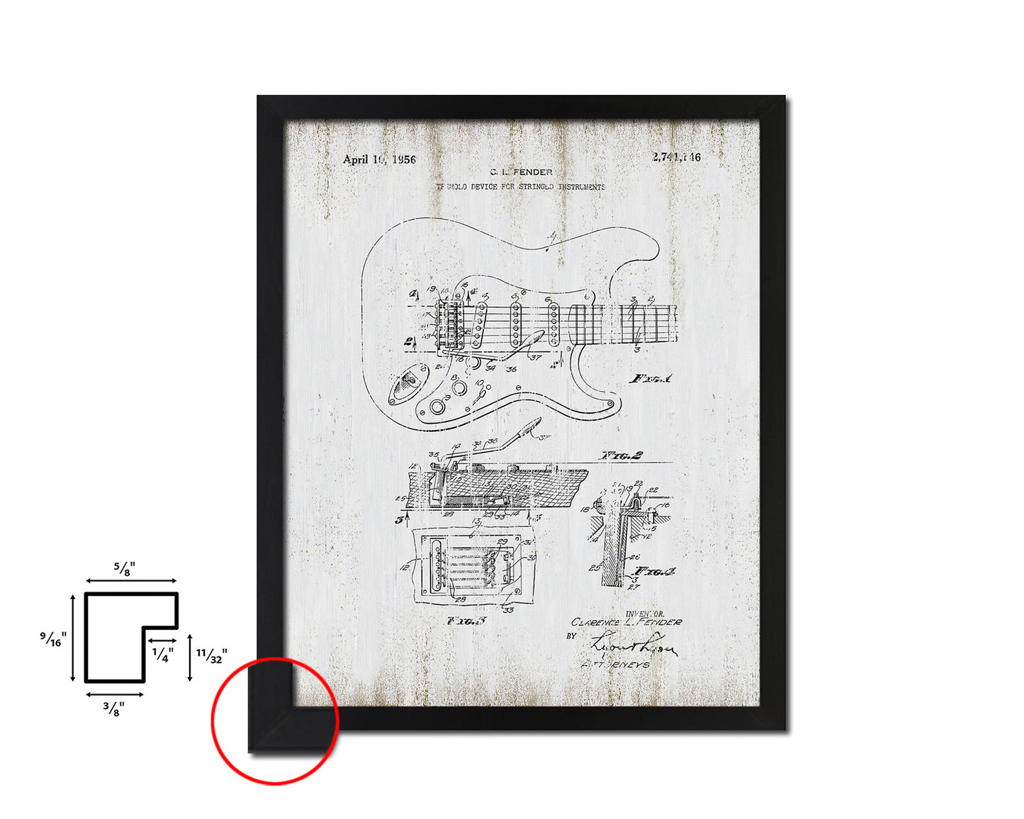 Guitar Tremolo Device Stringed Instruments Music Vintage Patent Artwork Black Frame