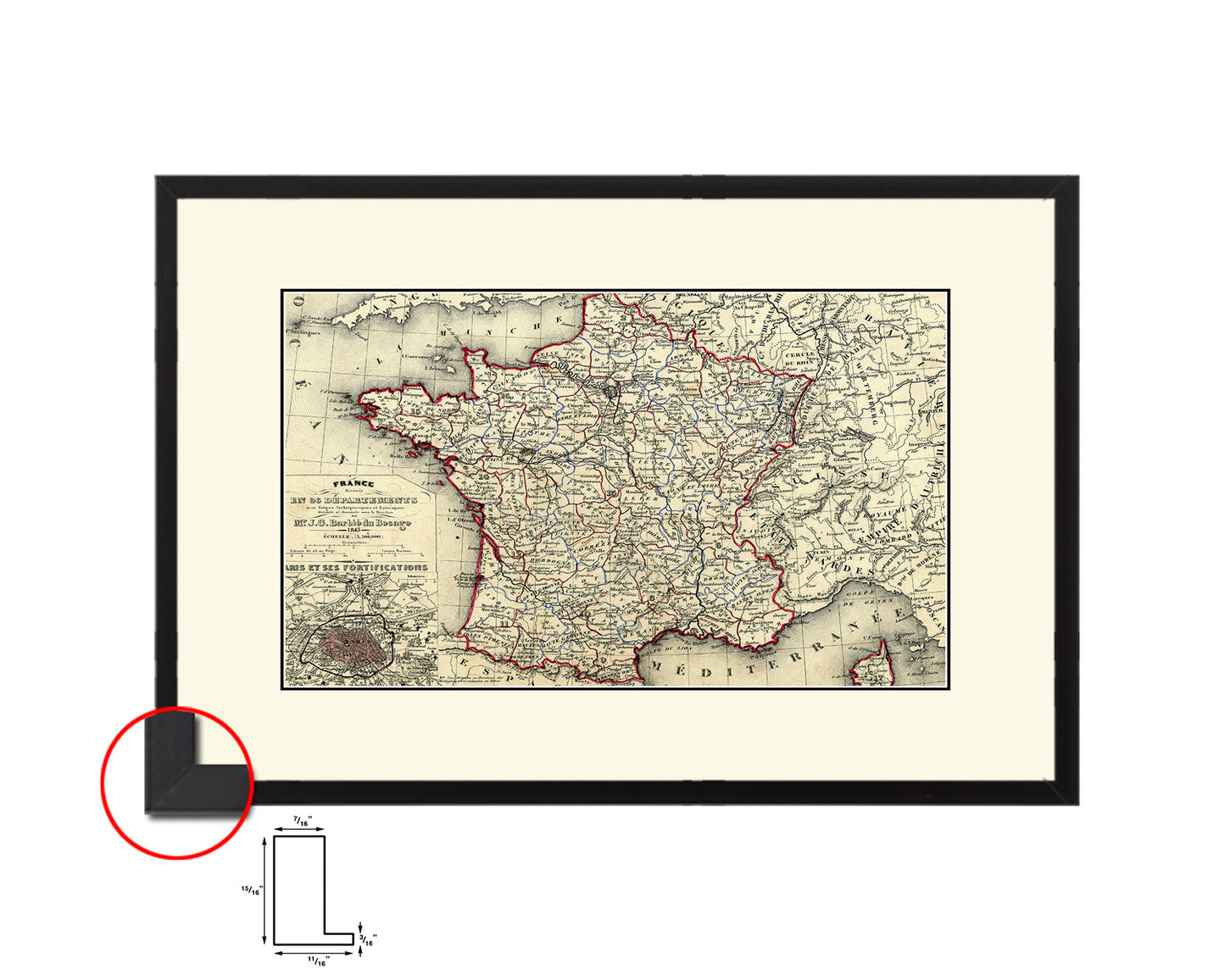 France 1846 Old Map Framed Print Art Wall Decor Gifts