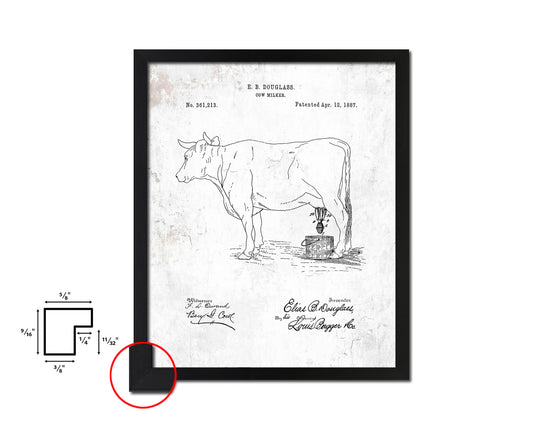 Cow Milker Farming Vintage Patent Artwork Black Frame Print Wall Art Decor Gifts