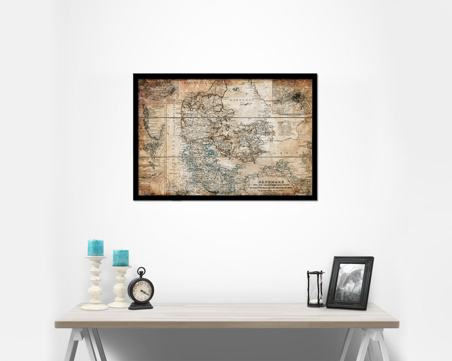 Denmark Iceland Greenland Antique Map Framed Print Art Wall Decor Gifts