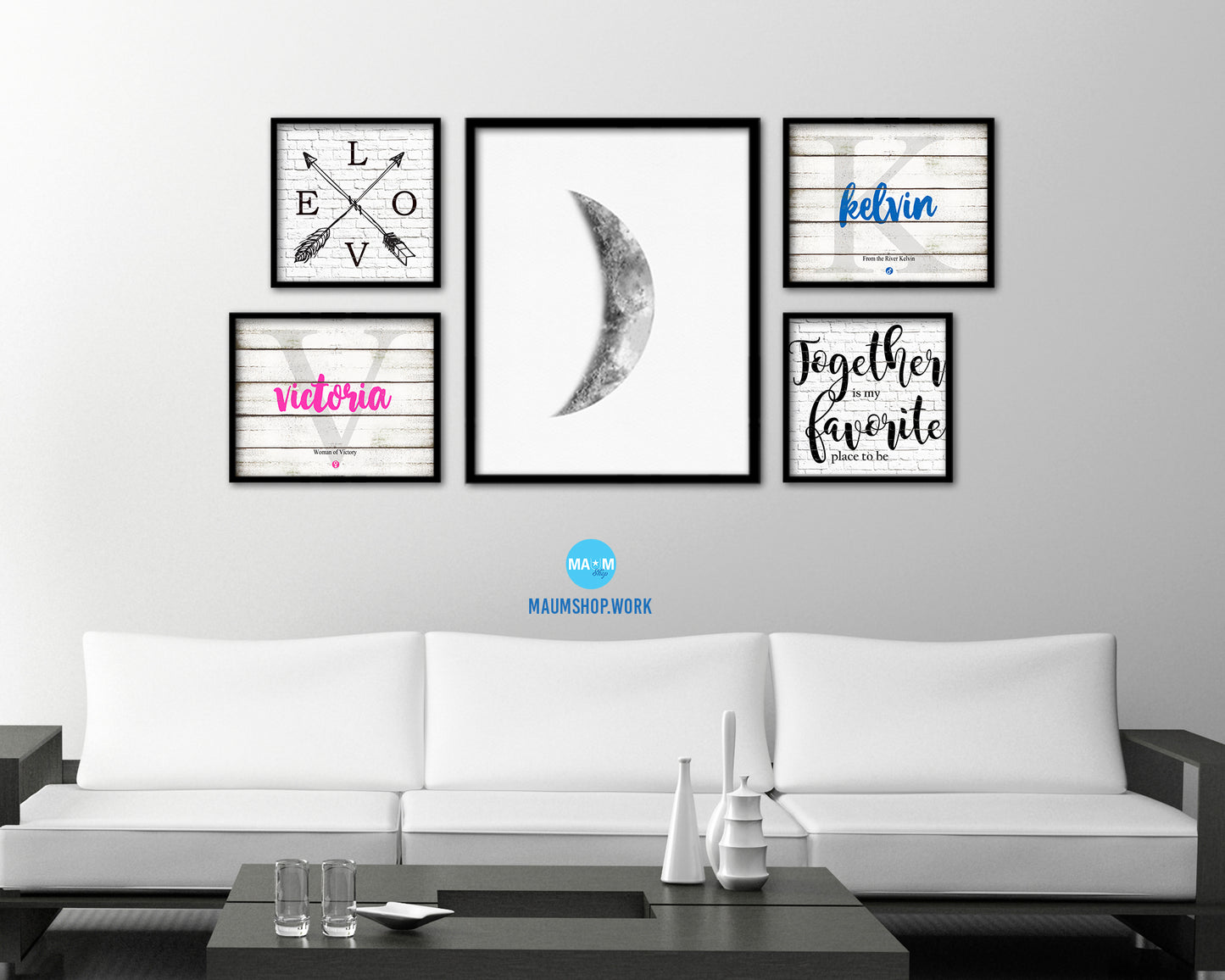 Waxing Crescent Lunar Phases Moon Watercolor Nursery Framed Prints Home Decor Wall Art Gifts