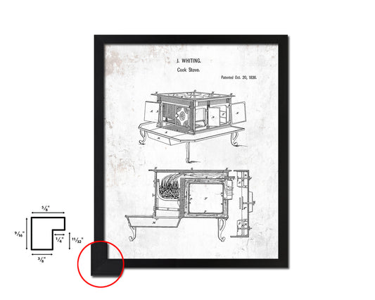 Cook Stove Kitchen Vintage Patent Artwork Black Frame Print Wall Art Decor Gifts