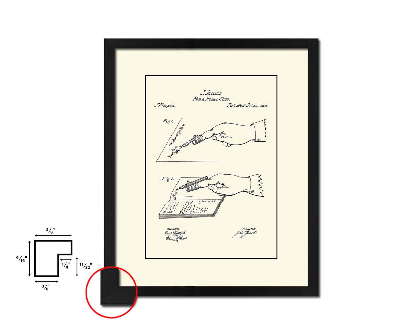 Pen and Pencil Case Office Vintage Patent Artwork Black Frame Print Gifts